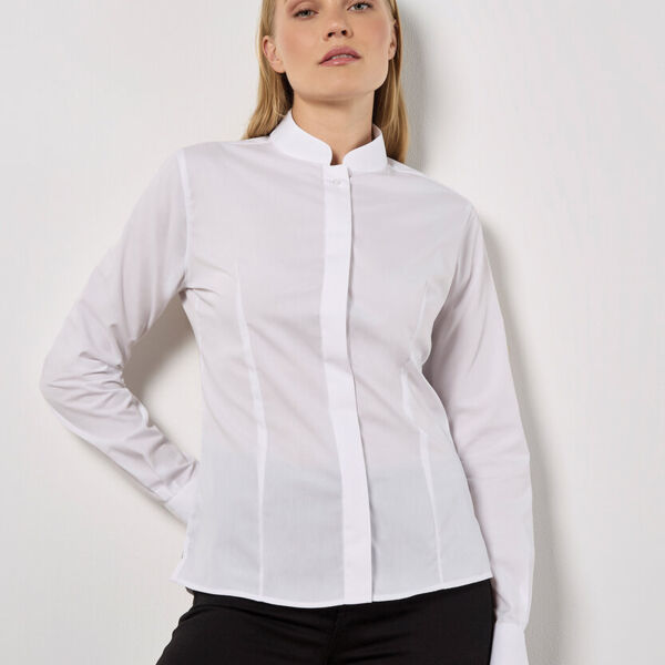 Women's mandarin collar shirt long-sleeved (tailored fit) Thumbnail